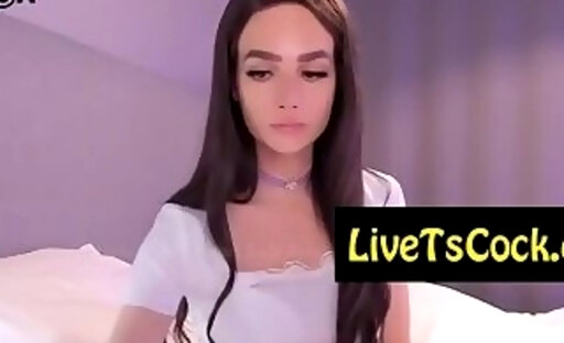 pretty tranny whore stroking her cock on live webcam li