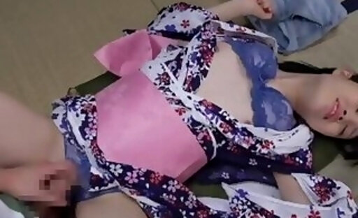 Cute Japanese Girl Gets Her Cock Frotted and Cummed on in Kimono!