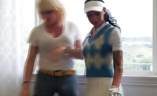 April and Lucy Hart intimate golfing lesson