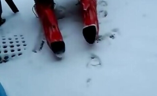 dirty gardenboy extreme red high heels in pale snow