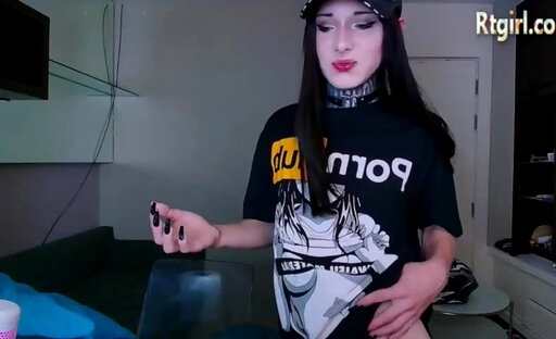 skinny russian transgirl shoots big cum on webcam