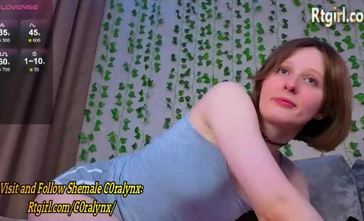 slim trans brunette beauty jerks off her gilry cock