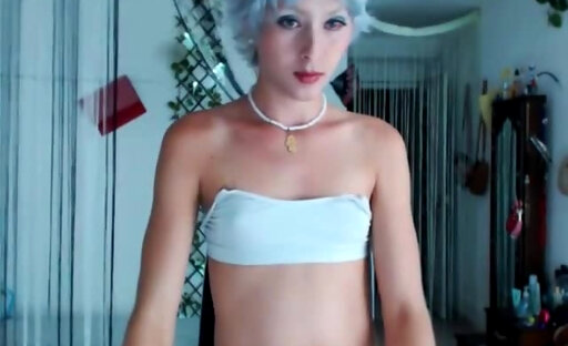 Femboy with blue hair and hot body on webcam
