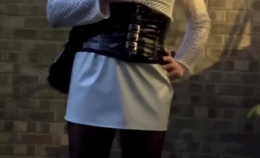 Slut Smoking in white PVC Mini Skirt
