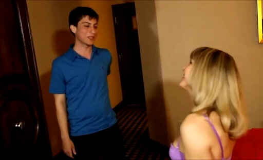 Sexy teen guy pleasing a blonde shemale