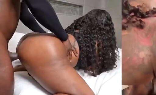 Intense hot doggy with a black chubby shemale