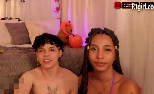 skinny colombian ebony tattooed tgirl and white femboy have fun on webcam