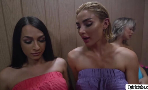 Watch this hot TS threesome in Sauna room