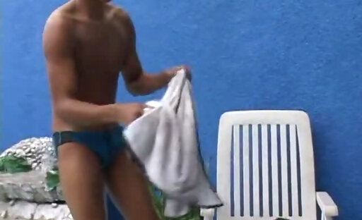 Busty trans girl anally fucked near the pool