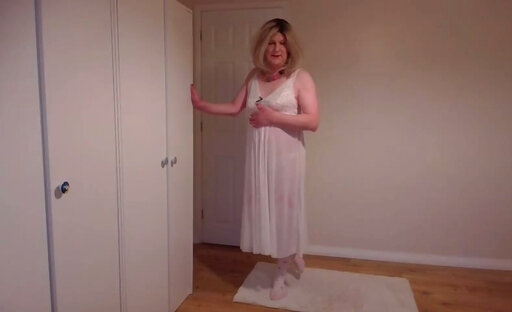 White night gown with red heart panties and stockings