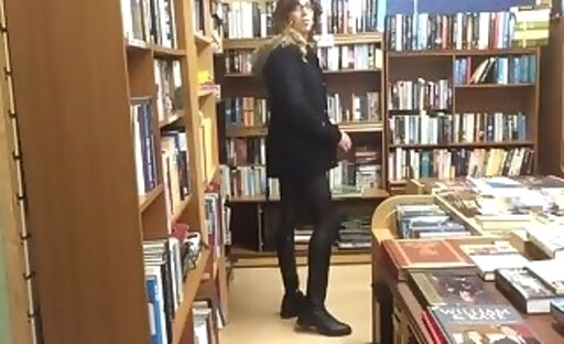 Crossdresser flashing in bookstore
