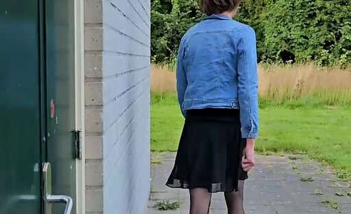 Playing and flashing in park