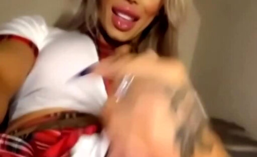 Hung blonde busty shemale