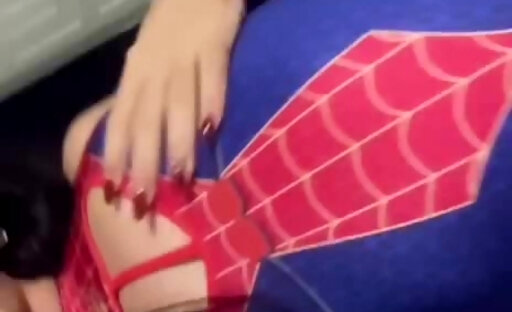 SpiderWoman teasing with her big dick