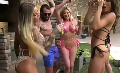 Awesome TS girl vs male pool party