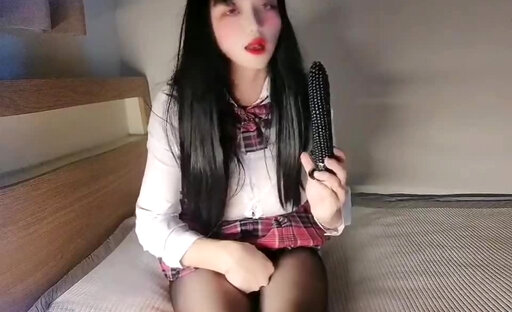 Naughty school bitch tries a corn-shaped huge dildo and orgasms with her sissy pussy and big cock