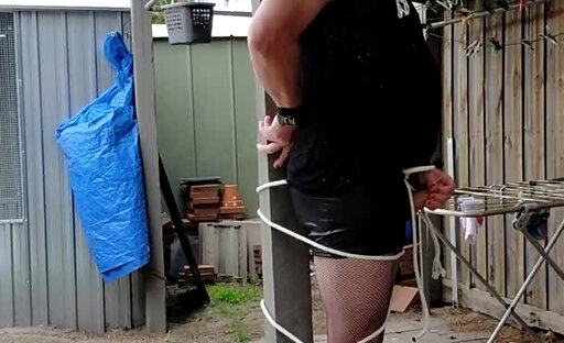 DAISY TIED TO A POLE IN TIGHT BLACK SHORTS