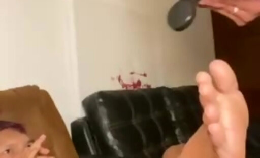 Ladyboy Trixie banging guy hard on her Couch