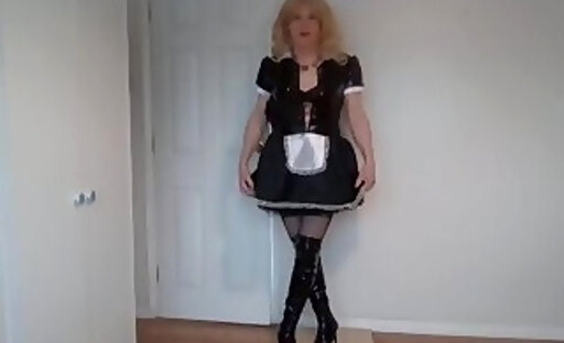 Blonde in latex maid's outfit and boots