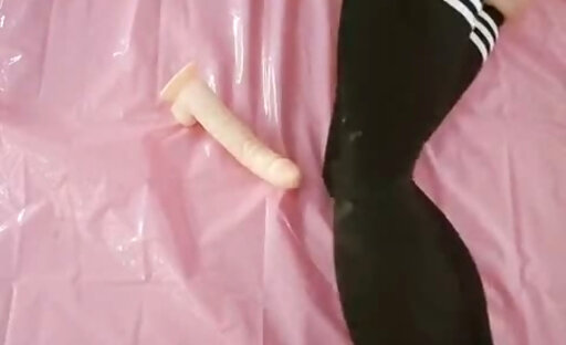 After all multiple crazy squirting orgasms, hot catgirl penetrated by huge dildo and cummed on her