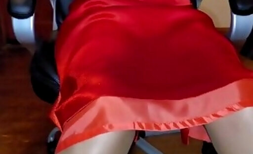 Red Satin Skirt with White Satin Half Slip
