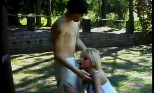 Blonde shemale gets ass licked then fucked outdoors