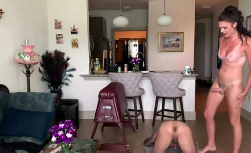 Beautiful Shemale Dildoing and Fucking her Man's Asshole