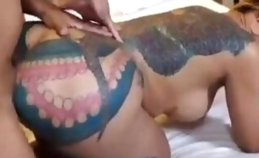 Tattooed big ass Latin tranny ass fucked by bareback male