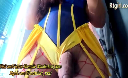 big cock european redhead shemale with tattooes wanks and precums on cam