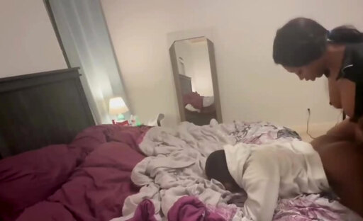 Ebony shemale fucks her bf's brains out