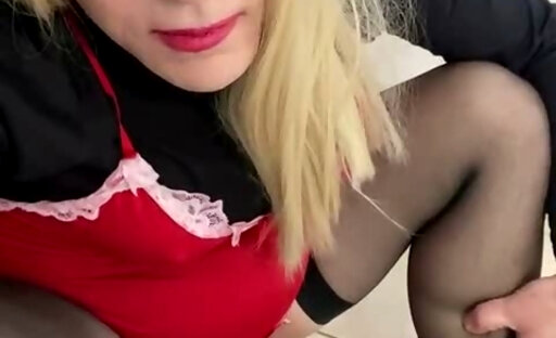 Part 3 Amateur Sissy Crossdresser trys to squirt on dildo for Daddy and talks about him paying $8k