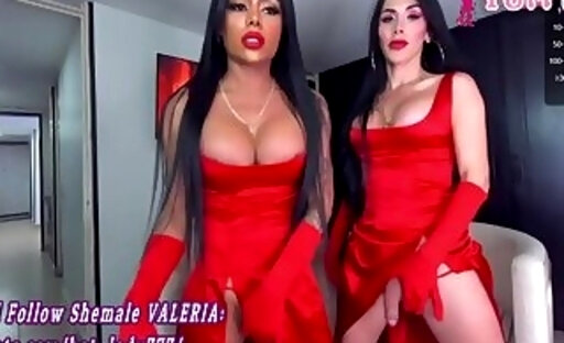 big boobs trans ladies in red dresses show their hot bodies