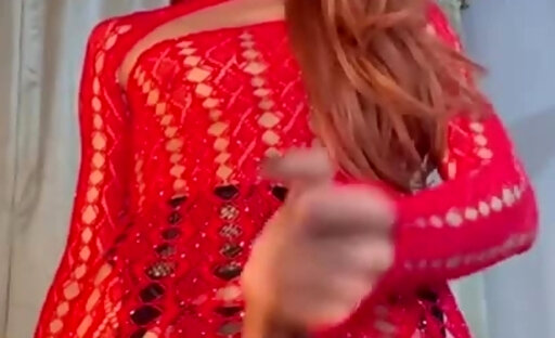 Kim red fishnet cum