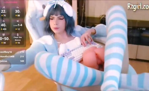 skinny russian shemale in stockings masturbates on webcam