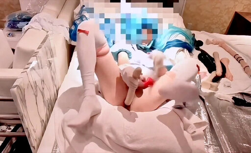 Vocaloid Cosplayers in striped maid outfit anal training with long dildo part 3(4k Remaster)