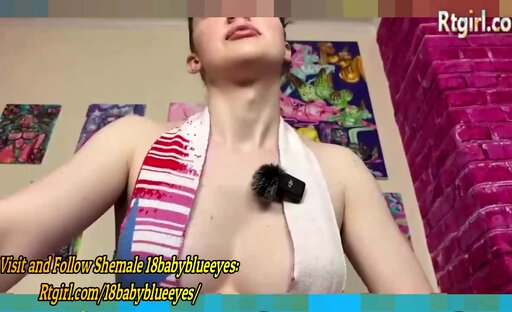 slim American transgirl with tattoos and big tits plays with her big dick on webcam