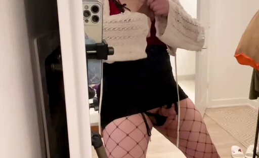 gorgeous asian femboy rides big dildo cum twice