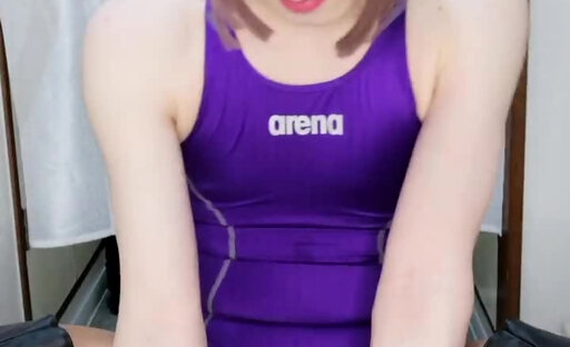 Purple Competitive Swimsuit with Boots, Solo Cum with Dildo