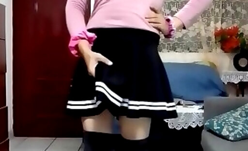 Playing with skirt and penis extension