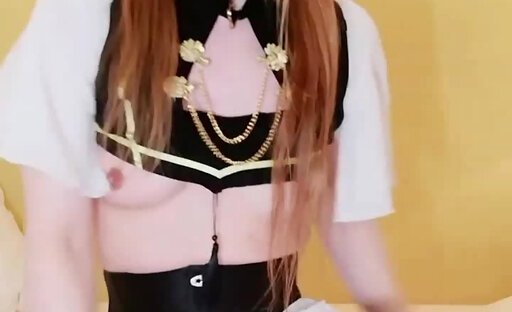 Japanese femboy rides a 12 inch dildo