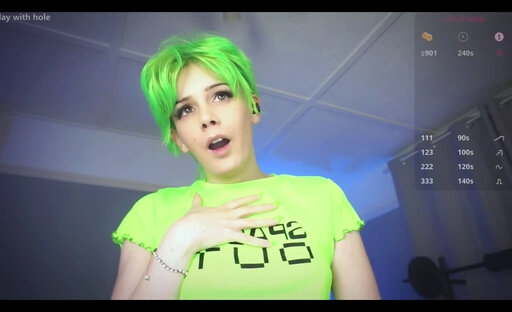 Hot girl with green hairs buzzes her ass and vibes her cock