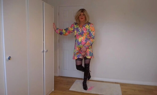 Pretty dress with pink panties and stockings