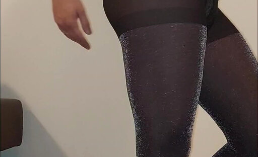 Sexy tease in shiny pantyhose and panties