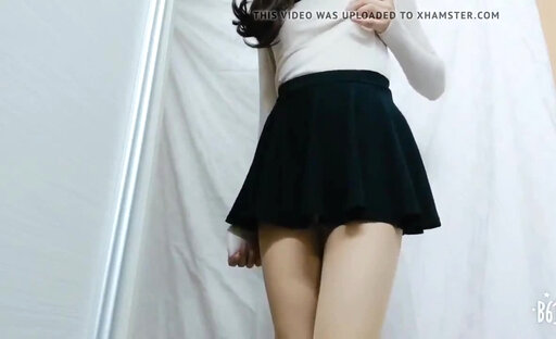Crossdresser Upskirt Tease in Black Mini Skirt and Pant