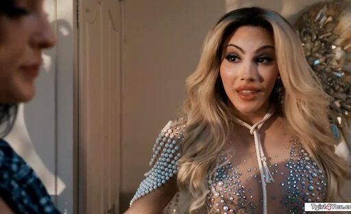 Busty tgirl fairy pops out of a diamond