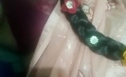 Indian trans woman Gaurisissy pressing and milking her boobs in pink saree