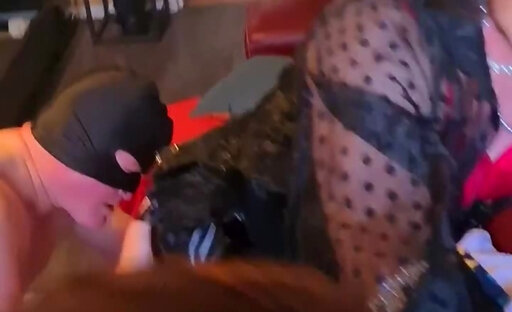 Three crossdressers with kinky man