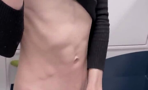 Tiny 18+ TS  jerks off in bathroom &  cums @02:38