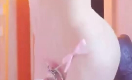 femboy in cage fucks huge blue dragon dildo