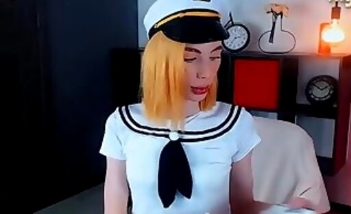 beautiful feet russian teen transgirl in Navy shirt strokes her dick on webcam